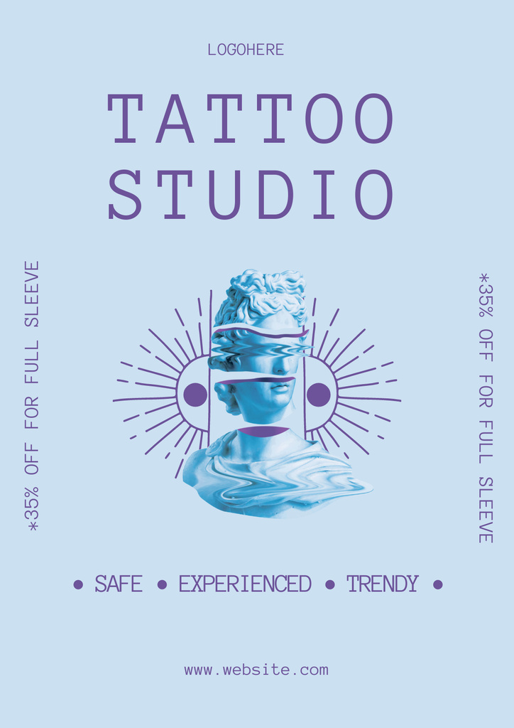 Template di design Trendy Tattoo Studio Service Offer With Discount Poster