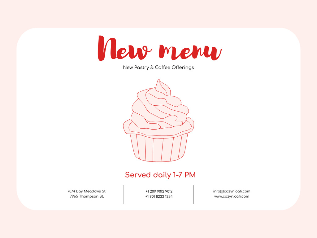 New Menu Ad with Illustration of Cupcake Poster 18x24in Horizontal Design Template