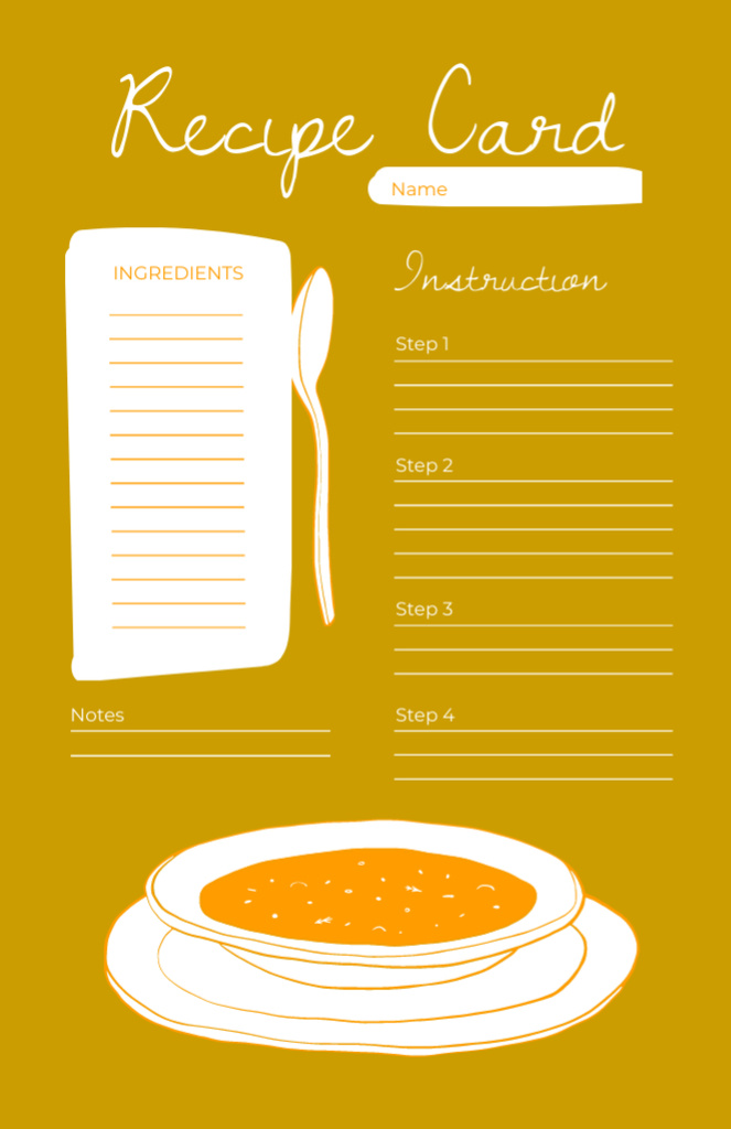 Bowl with Soup on Yellow Recipe Card Tasarım Şablonu