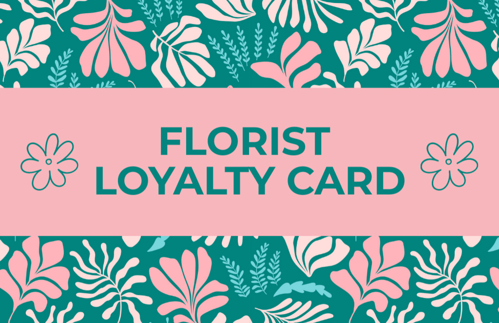 Ontwerpsjabloon van Business Card 85x55mm van Florist's Services Green and Pink Loyalty