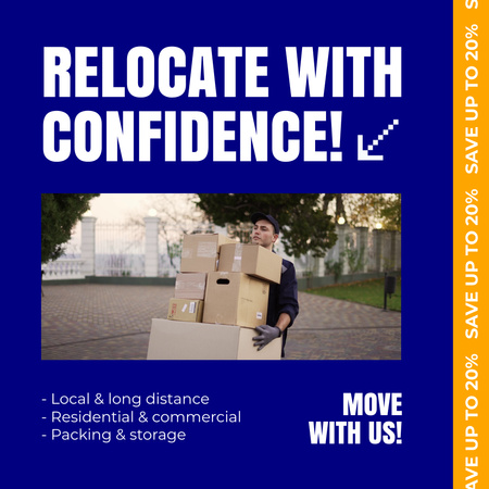 Responsible Moving And Storage Service Offer In Blue Animated Post Design Template