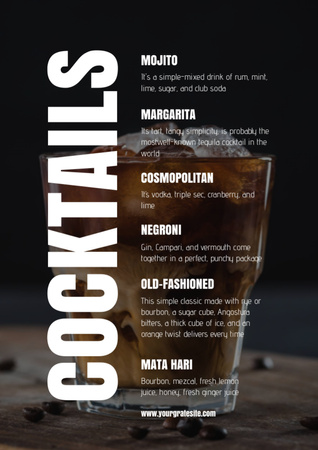 Stylish Black Cocktails Menu Tasarım Şablonu