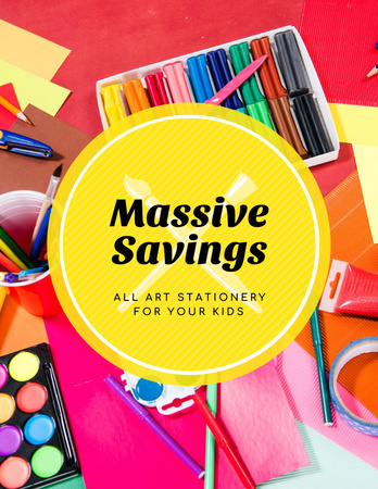 School Supplies Sale Colorful Stationery Flyer 8.5x11in Design Template