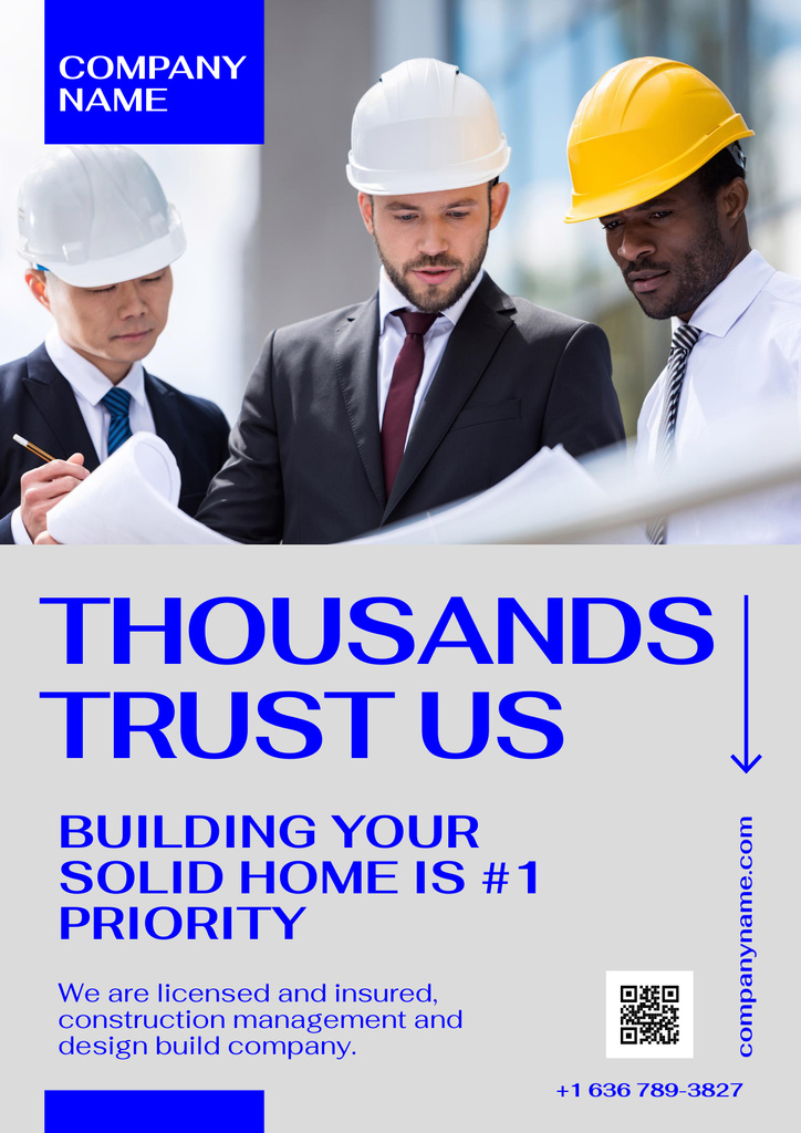 Construction Company Advertising with Team of Architects Poster Design Template