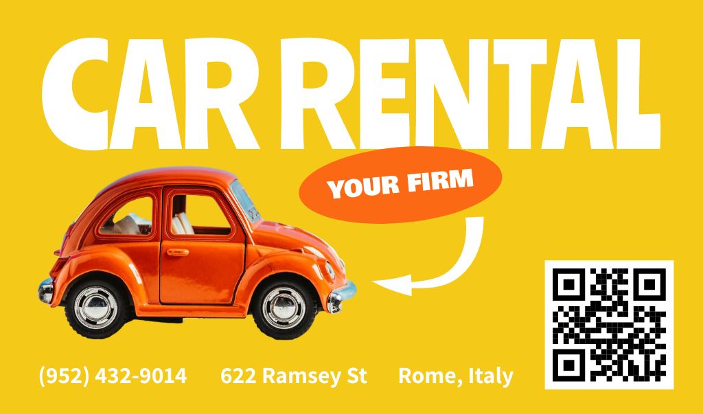 Car Rental Services Ad on Yellow Business card – шаблон для дизайна