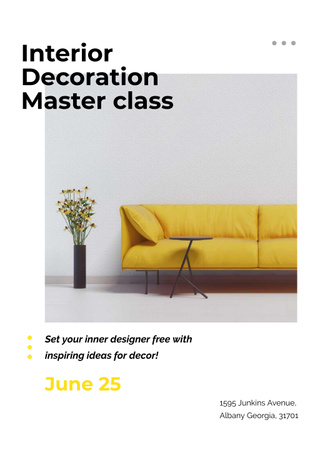 Masterclass of Interior decoration with Yellow Sofa Poster 28x40in Design Template