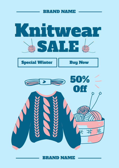 Season Sale for Knitwear with Leaves Pattern Poster Design Template