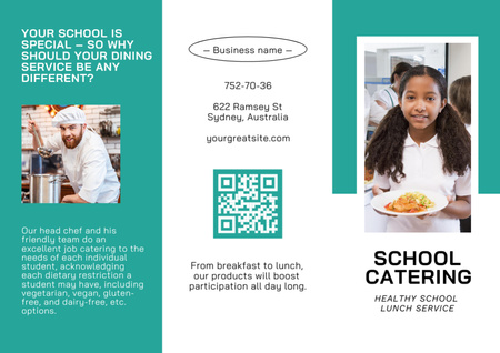 Wholesome School Food Ad with Schoolgirl in Canteen Brochure Design Template