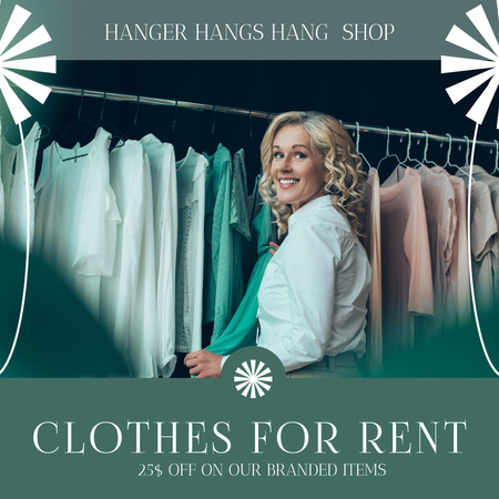 Woman at rental clothes salon green Instagram Design Template