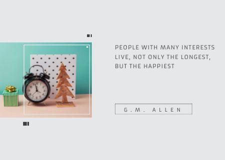 Designvorlage Inspirational Quote about Interests with alarm clock für Postcard