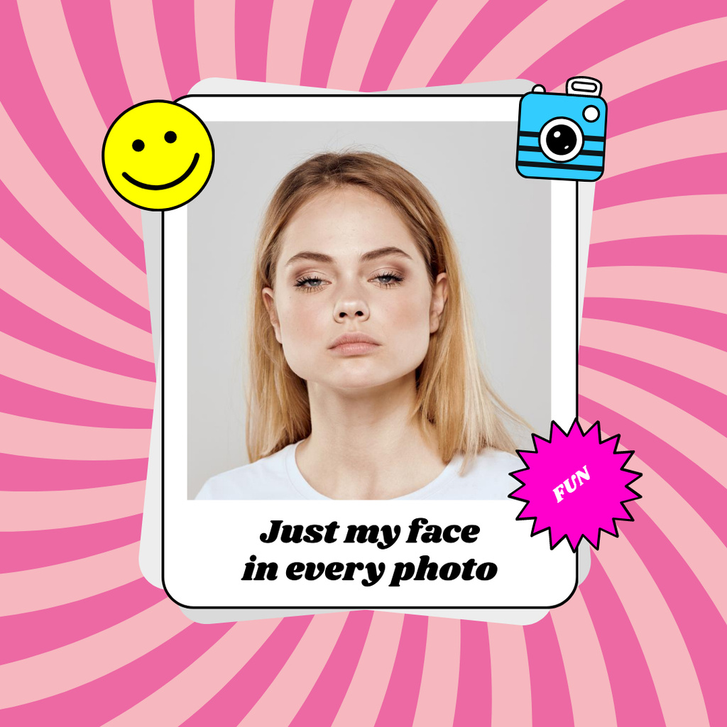 Funny Woman posing with Serious Face Instagram Šablona návrhu