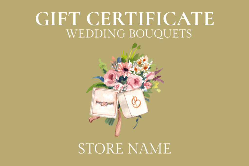 Flower Studio Ad with Wedding Bouquet Gift Certificate Tasarım Şablonu