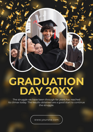Graduation Day Announcement with Golden Confetti Poster Design Template