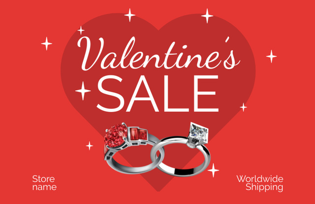Sale of Rings on St. Valentine's Day Thank You Card 5.5x8.5in Design Template