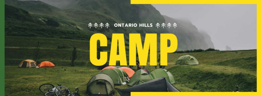 Ontwerpsjabloon van Facebook cover van Camping Offer with Tents in Mountains