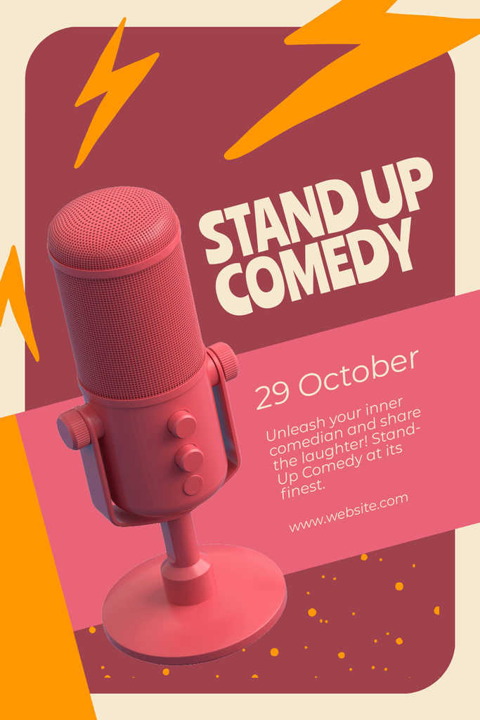 Designvorlage Stand-up Comedy Event with Pink Microphone für Pinterest