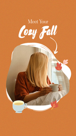 Modèle de visuel automne inspiration avec femme sous couverture tenant tasse - Instagram Story