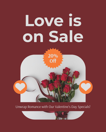 Sale of Roses on Valentine's Day Instagram Post Vertical Design Template
