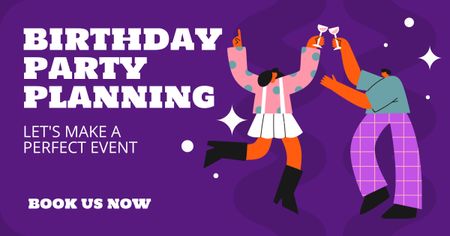 Syntymäpäiväjuhlien suunnittelupalvelut tanssivien ihmisten kanssa Facebook AD Design Template