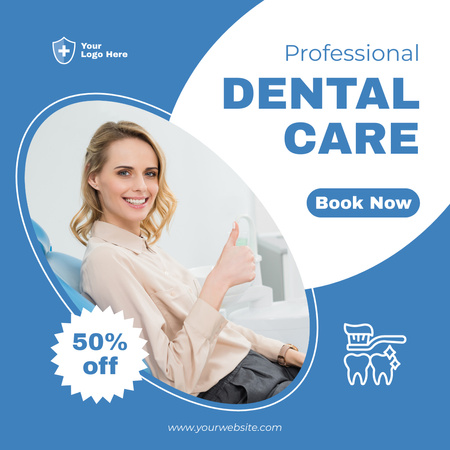 Dental Care Discount Offer with Smiling Woman Animated Post Design Template