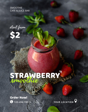 Advertising New Strawberry Smoothie Poster 22x28in Design Template