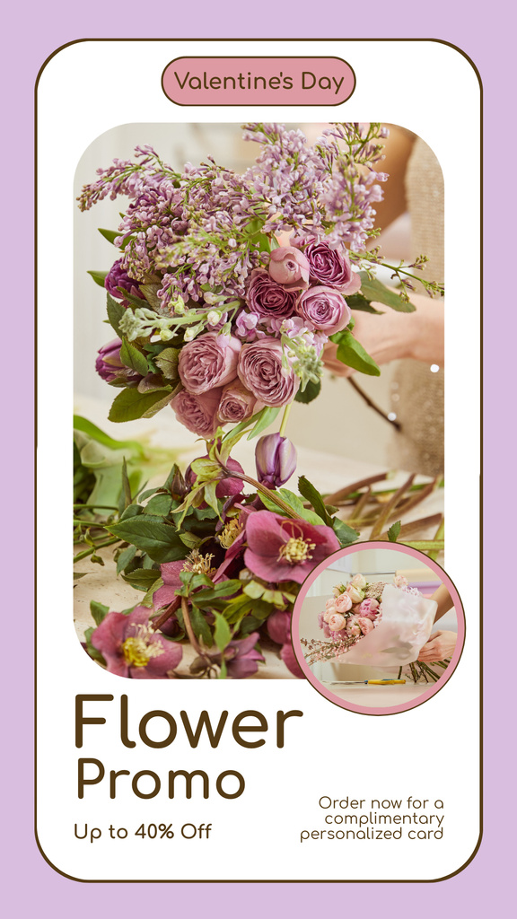 Awesome Flowers Promo With Discounts Due Valentine's Day Instagram Story Šablona návrhu