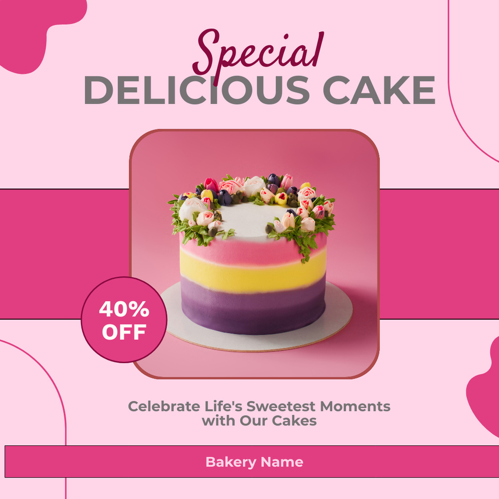 Delicious Holiday Cake on Pink Instagram Design Template