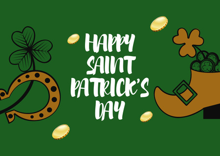 Holiday Greetings for St. Patrick's Day with Shoe and Horseshoe Card Design Template