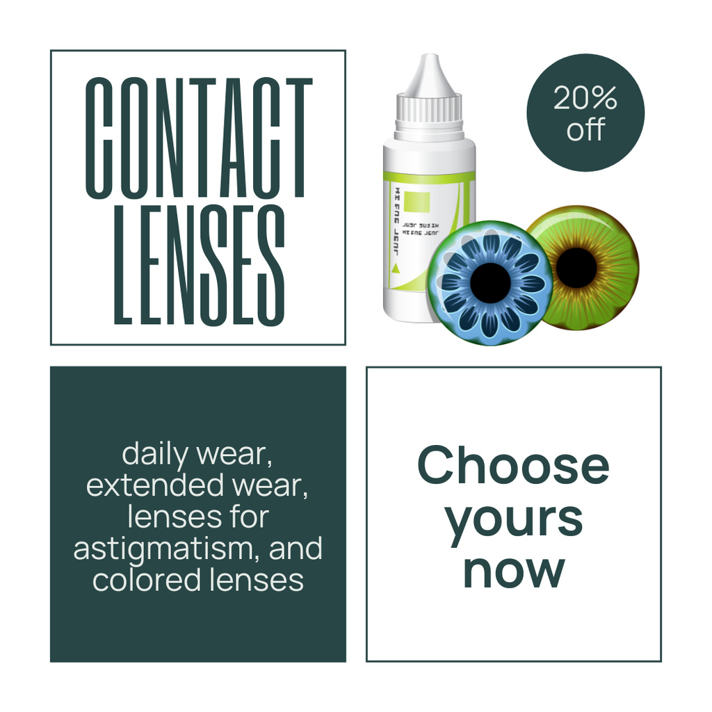 Discount on Contact Lenses and Lens Liquid Instagram ADデザインテンプレート