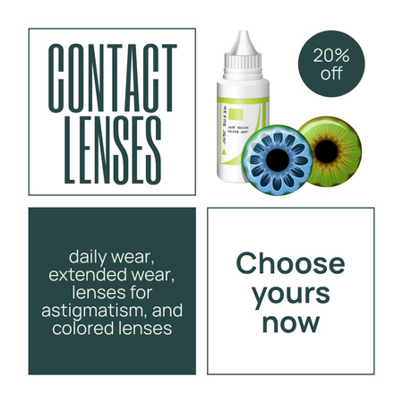 Designvorlage Rabatt auf Kontaktlinsen und Linsenflüssigkeit für Instagram AD