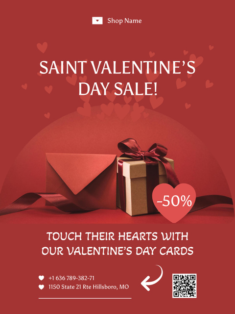 Ontwerpsjabloon van Poster US van Valentine's Day Sale with Gift and Envelope