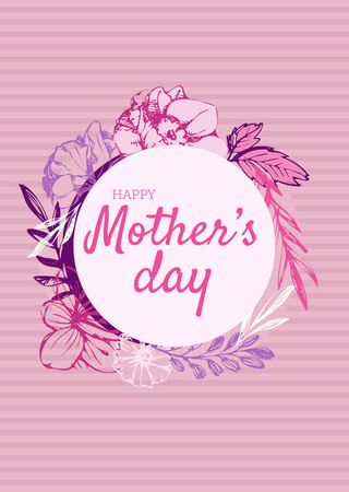 Happy Mother's Day Greeting With Flowers Wreath Postcard A6 Vertical Design Template