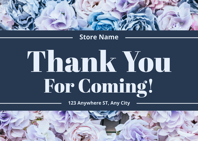 Thank You Message with Blue Roses Card Design Template