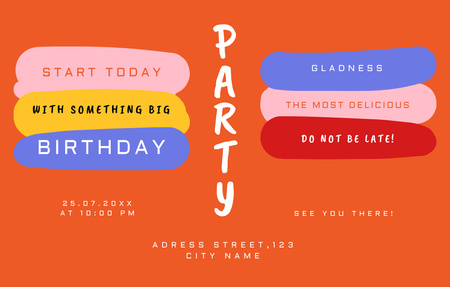 Birthday Party Bright Announcement Invitation 4.6x7.2in Horizontal Modelo de Design