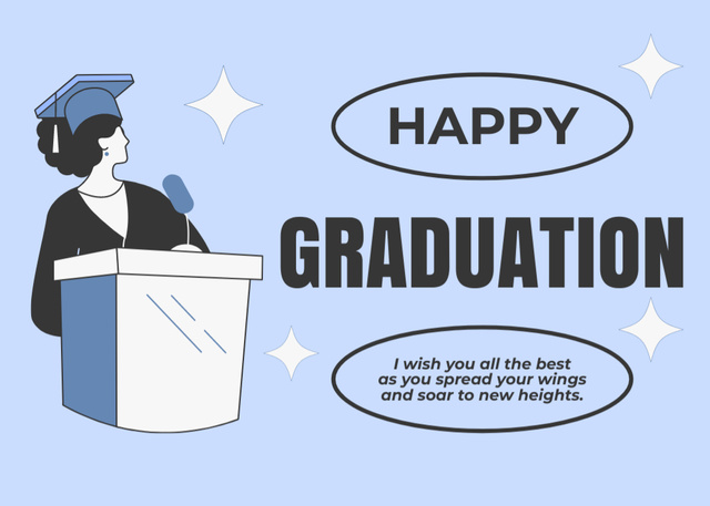 Designvorlage Happy Graduation Greeting on Blue für Postcard 5x7in