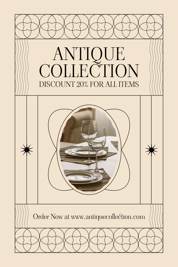 Designvorlage Discount on Antique Tableware Collection für Pinterest