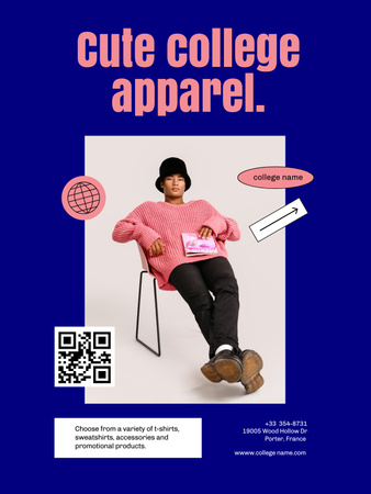 Főiskolai ruházat és áruk stílusos diákkal Poster US tervezősablon