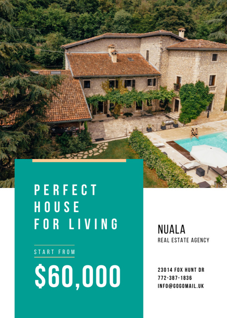 Picturesque Real Estate Ad with Pool by House Flayer Modelo de Design