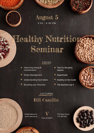 Seminar Annoucement with Healthy Nutrition Dishes on table Poster Design Template
