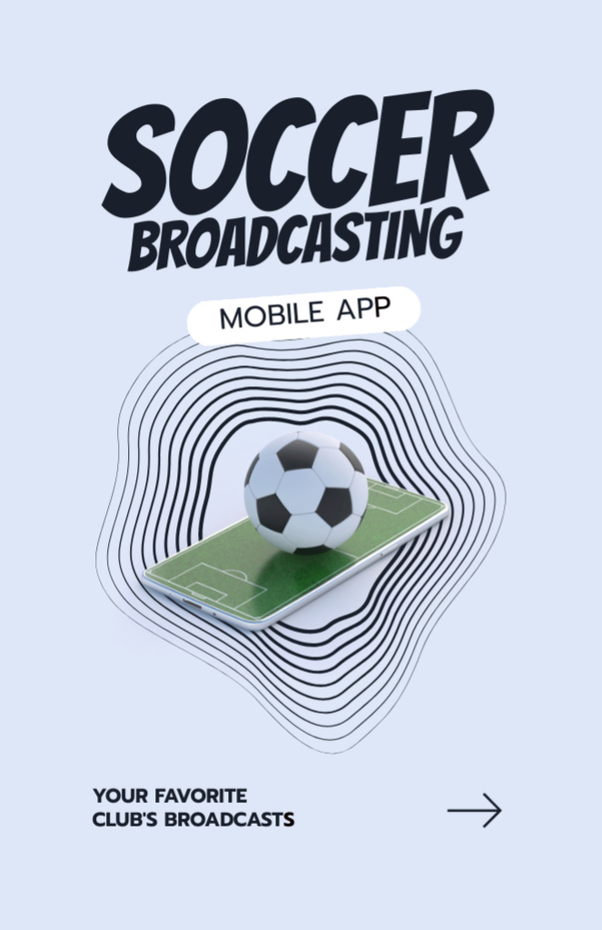 Soccer Broadcasting in Mobile App Flyer 5.5x8.5in Design Template
