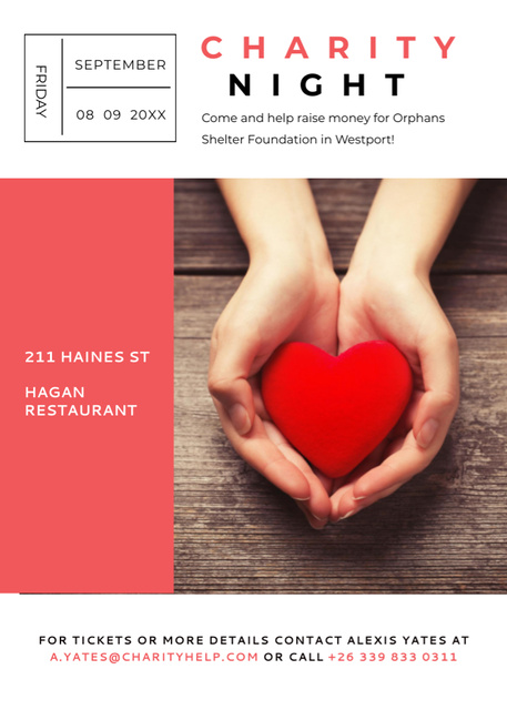 Charity Event with Hands Holding Heart Invitation Design Template