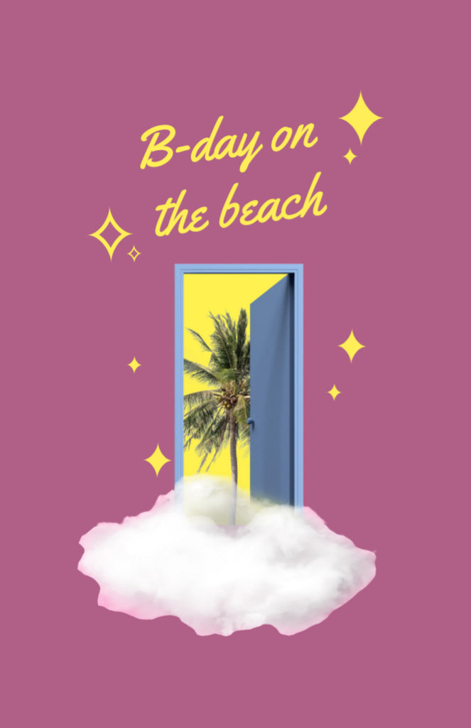 Ontwerpsjabloon van Flyer 5.5x8.5in van Beach Birthday Party Announcement With Stars In Pink