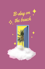 Beach Birthday Party Announcement With Stars In Pink
