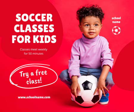 Anúncio de aulas de futebol para crianças com criança pequena Facebook Modelo de Design