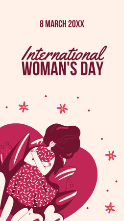 Designvorlage Frau mit rosa Blumen am Internationalen Frauentag für Instagram Story