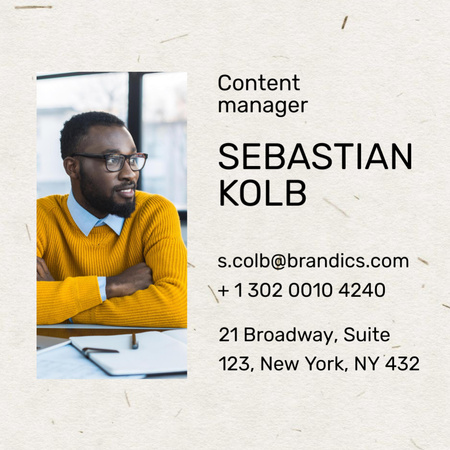 Content Manager Contacts on Beige Color Square 65x65mm Design Template