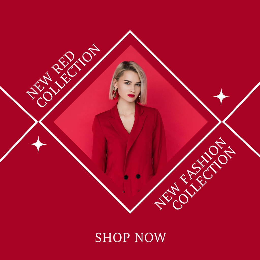 New Red Clothing Collection with Elegant Woman in Jacket Instagram Modelo de Design