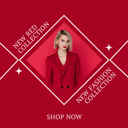New Red Clothing Collection with Elegant Woman in Jacket Instagram Design Template