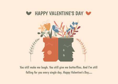 Valentin-napi üdvözlet férfi és női profillal virágokkal Card tervezősablon