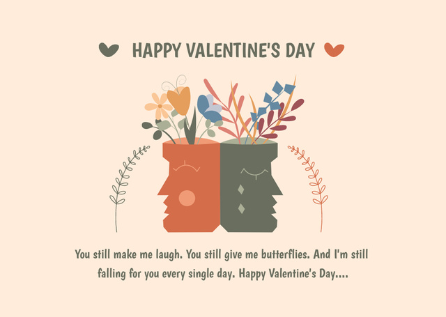 Template di design Valentine's Day Greetings with Male and Female Profiles with Flowers Card